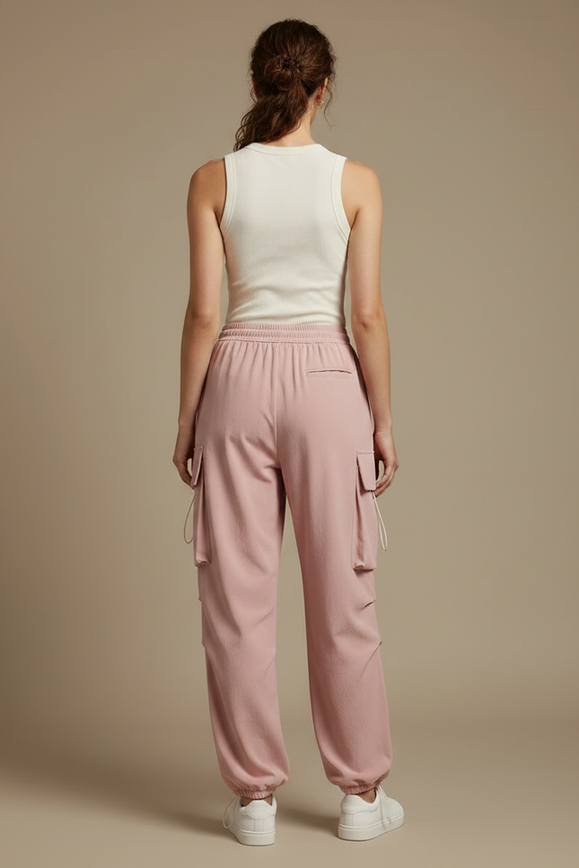 Pantalon Parachute Rose Cargo Ample Fluide Femme - Polyester - vue 2