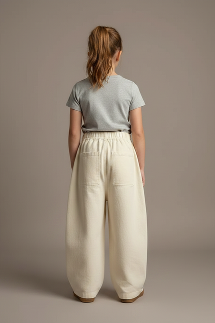 Pantalon Parachute Crème Ample Coton Enfant Fluide - Beige - vue 2