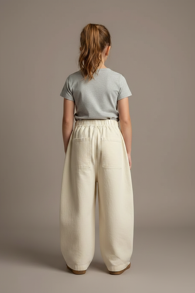 Pantalon Parachute Crème Ample Coton Enfant Fluide - Beige - vue 2