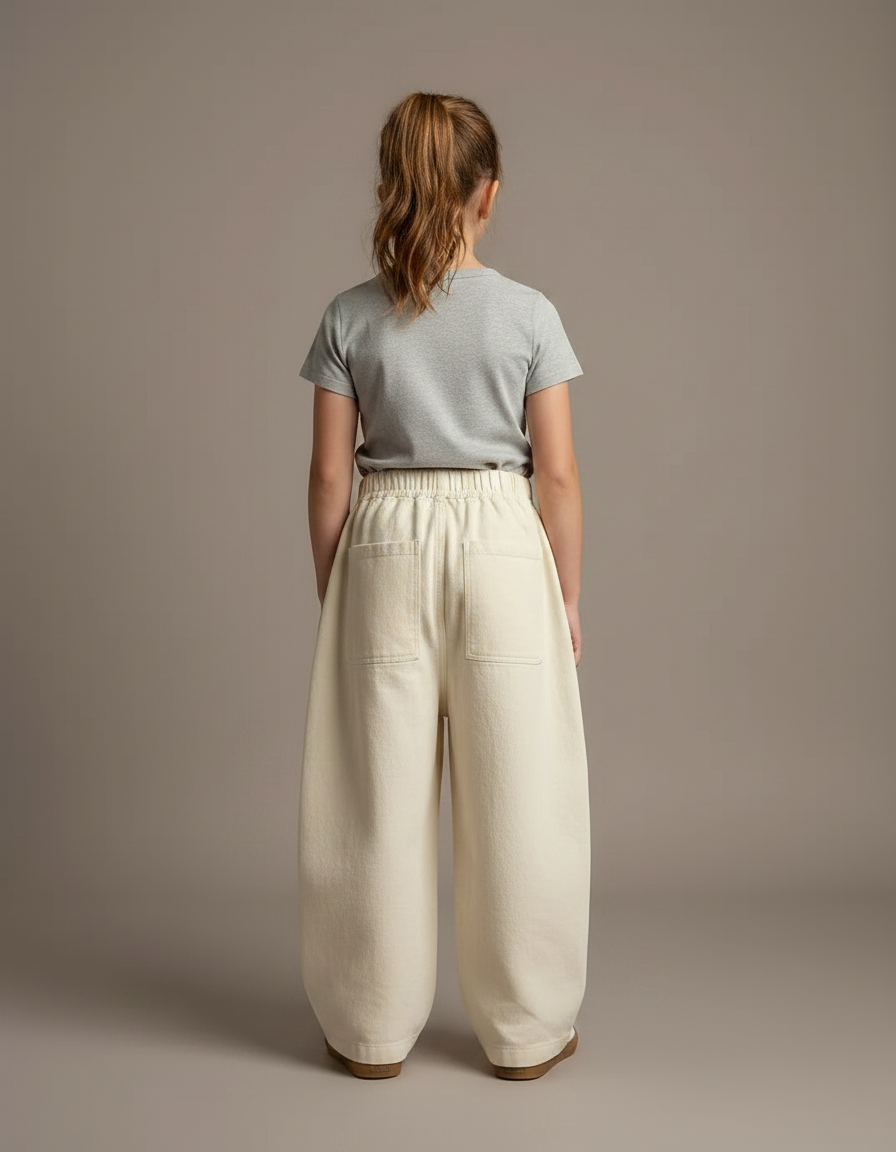 Pantalon Parachute Crème Ample Coton Enfant Fluide - Beige - vue 2
