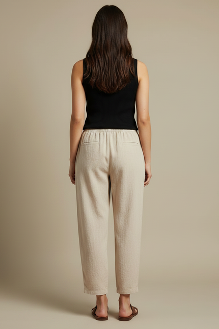 Pantalon Parachute Femme Beige Taille Elastique - Lin - vue 2