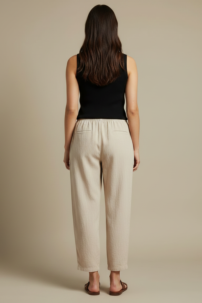 Pantalon Parachute Femme Beige Taille Elastique - Lin - vue 2