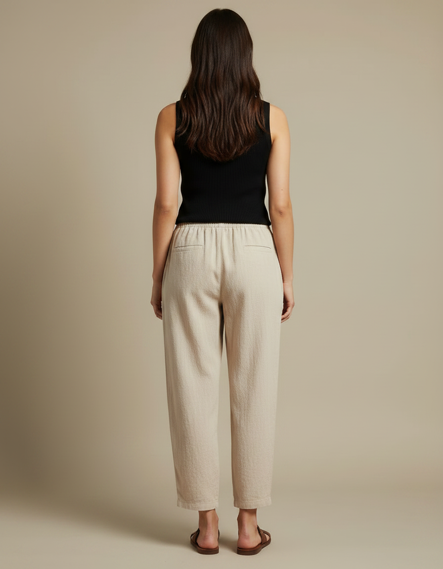 Pantalon Parachute Femme Beige Taille Elastique - Lin - vue 2