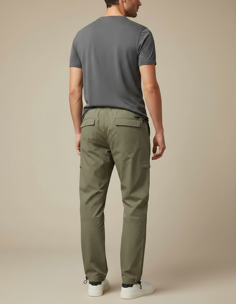 Pantalon Parachute Vert Ample Cargo Homme Léger - Kaki Polyester - vue 2