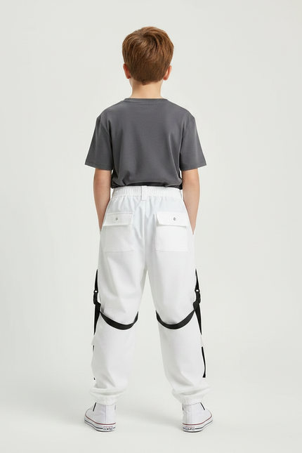 Pantalon Parachute Blanc Cargo Déchiré Bretelles Garçon - Polyester - vue 2