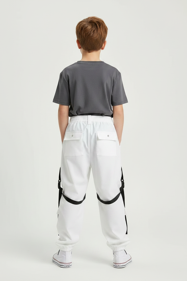 Pantalon Parachute Blanc Cargo Déchiré Bretelles Garçon - Polyester - vue 2