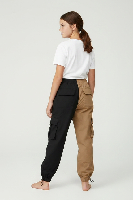 Pantalon Parachute Bicolore Cargo Ample Coton Enfant - Multicolore - vue 2