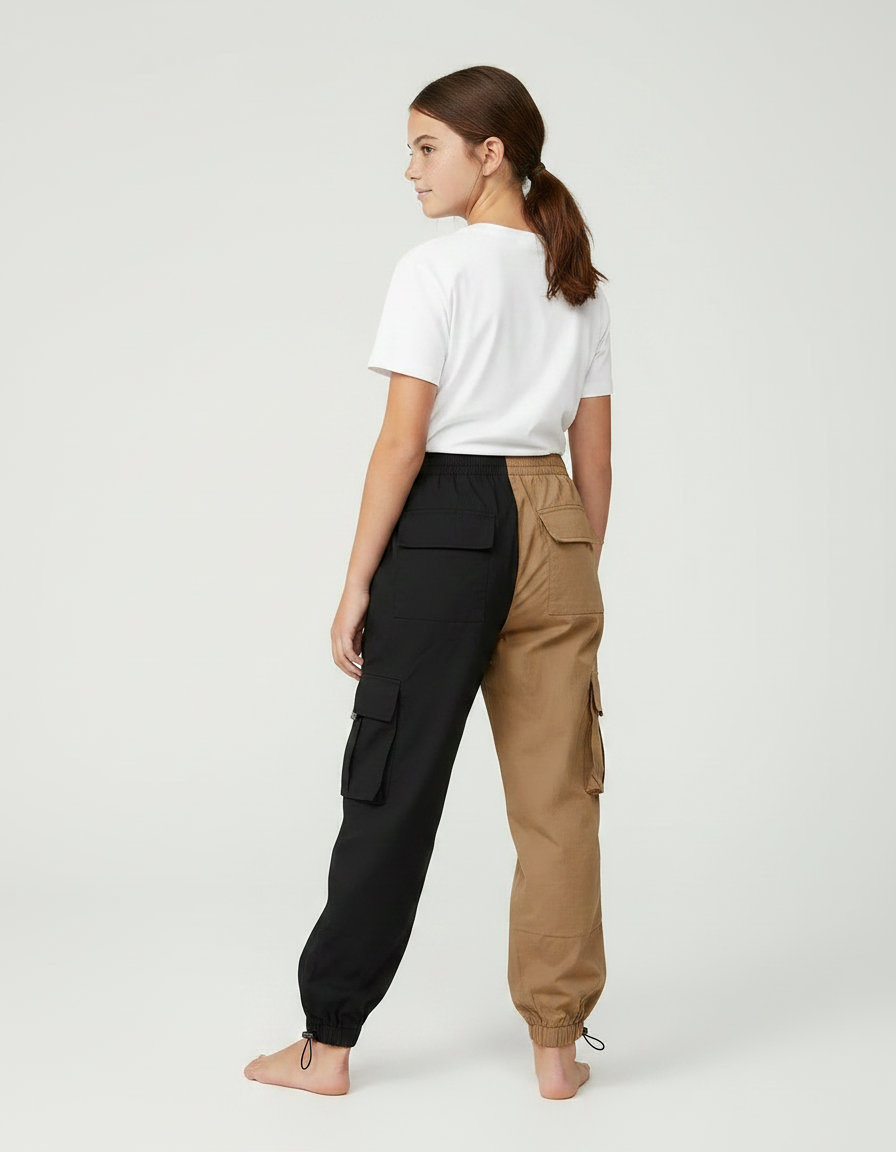 Pantalon Parachute Bicolore Cargo Ample Coton Enfant - Multicolore - vue 2
