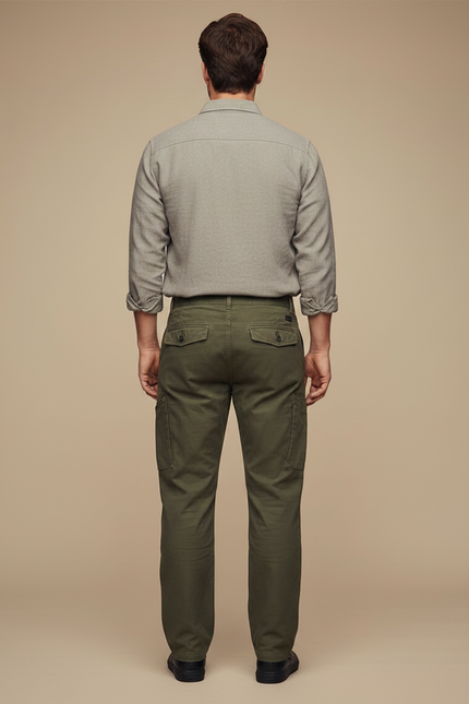 Pantalon Parachute Vert Militaire Cargo Zippé Homme - Kaki Toile - vue 2
