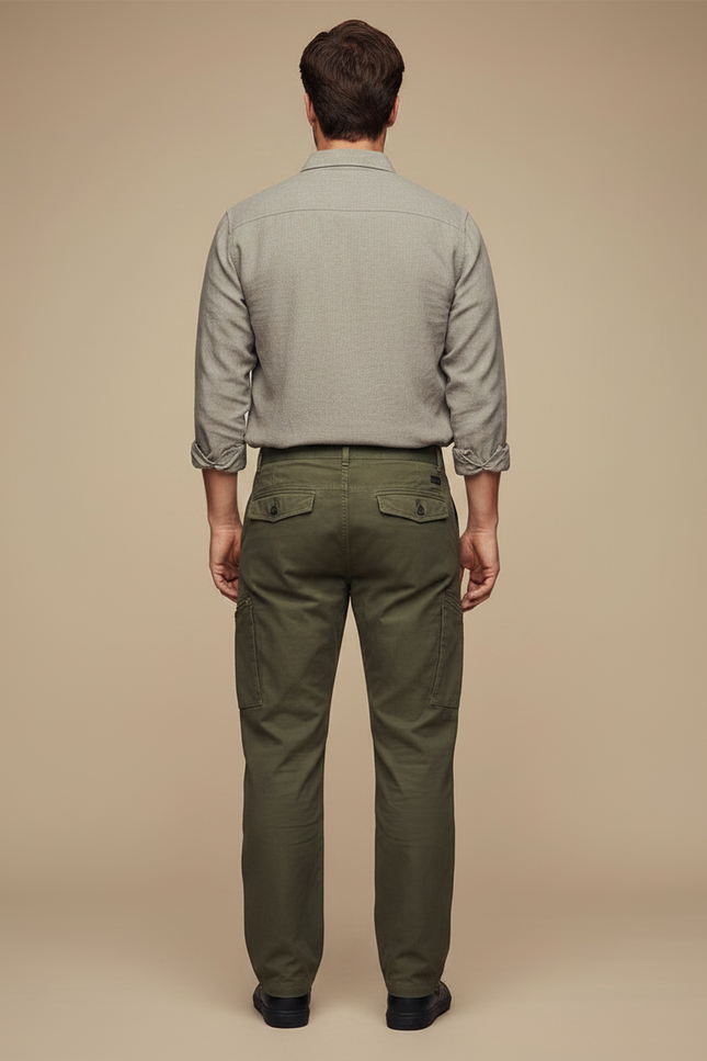 Pantalon Parachute Vert Militaire Cargo Zippé Homme - Kaki Toile - vue 2
