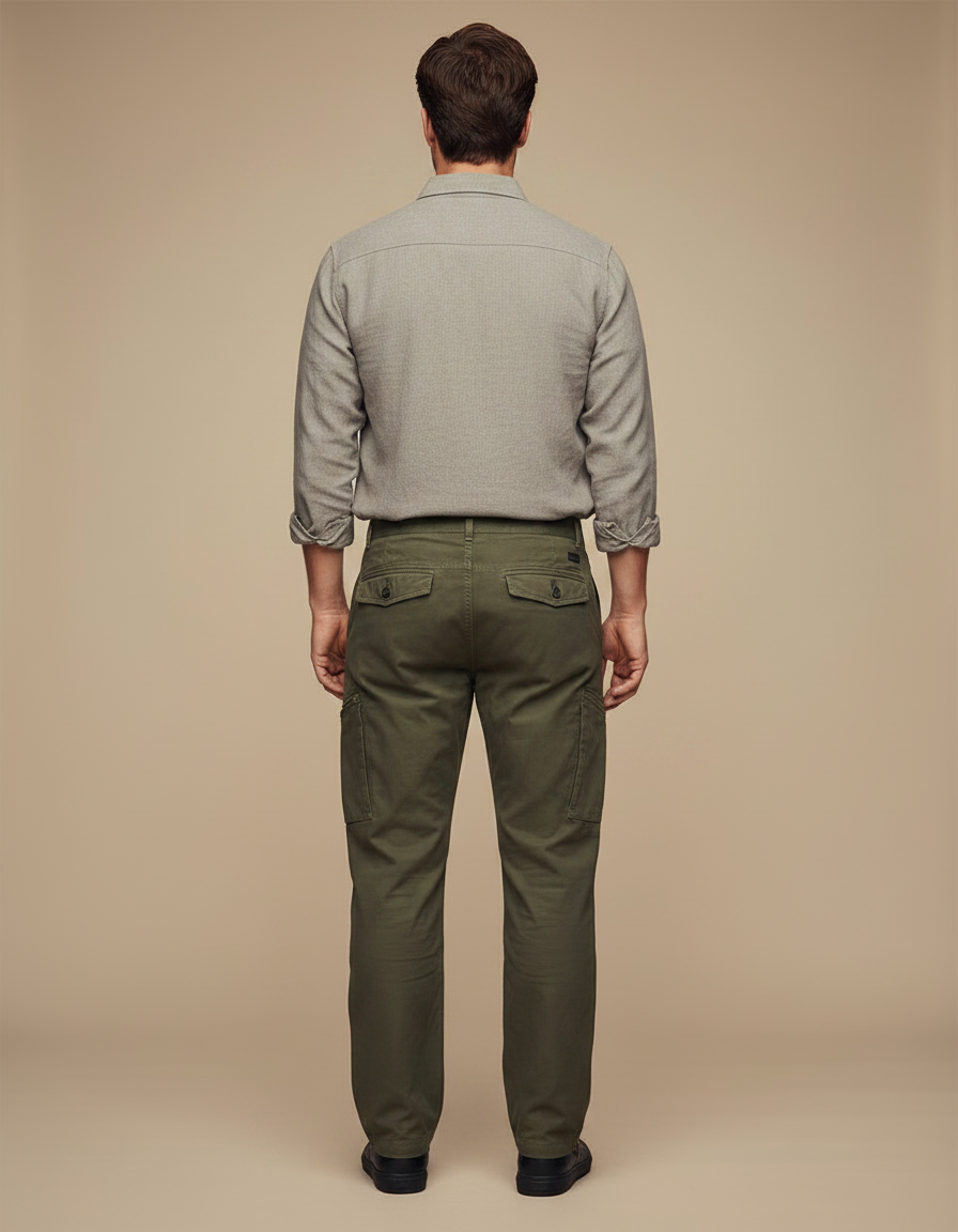 Pantalon Parachute Vert Militaire Cargo Zippé Homme - Kaki Toile - vue 2