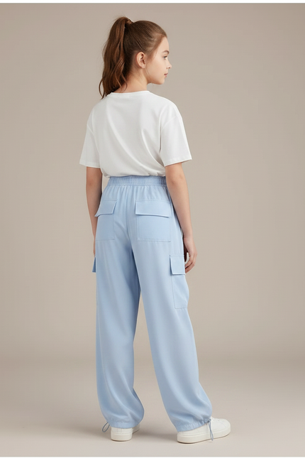 Pantalon Parachute Bleu Ciel Ample Cargo Enfant - Polyester - vue 2