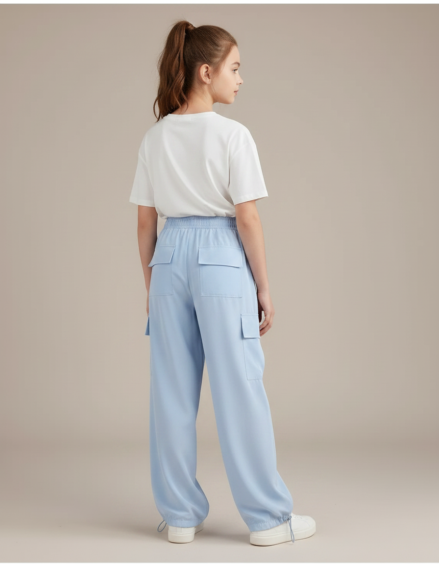 Pantalon Parachute Bleu Ciel Ample Cargo Enfant - Polyester - vue 2