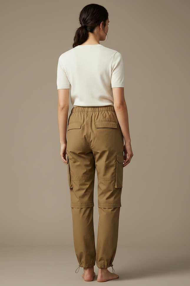 Pantalon Parachute Kaki Ample Convertible Cargo Femme - Polyester - vue 2