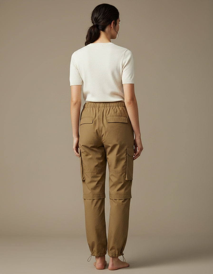 Pantalon Parachute Kaki Ample Convertible Cargo Femme - Polyester - vue 2