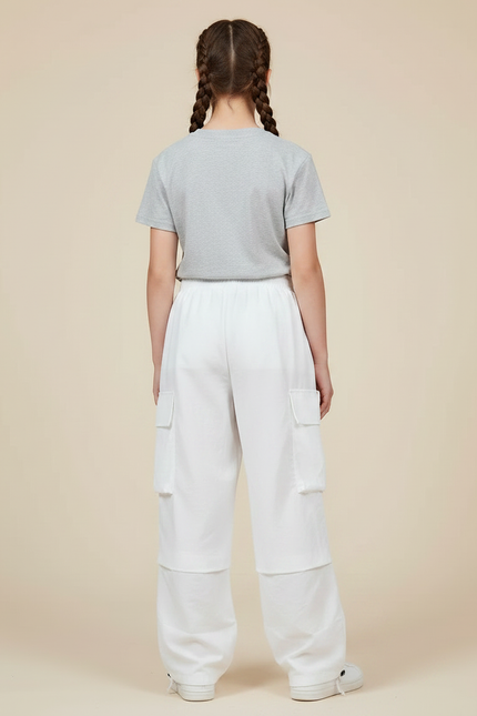 Pantalon Parachute Blanc Cargo Ample Enfant - Polyester - vue 2