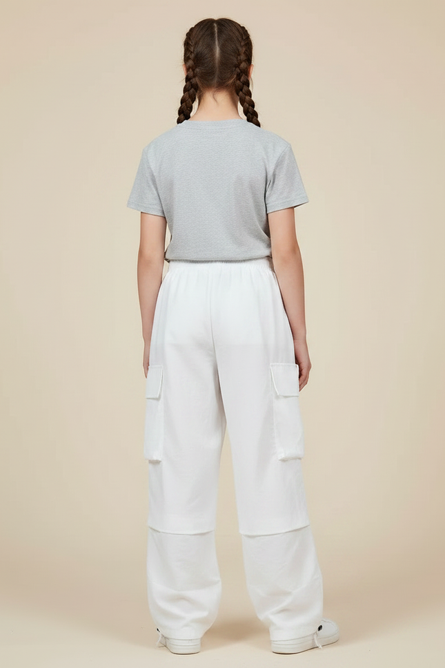 Pantalon Parachute Blanc Cargo Ample Enfant - Polyester - vue 2