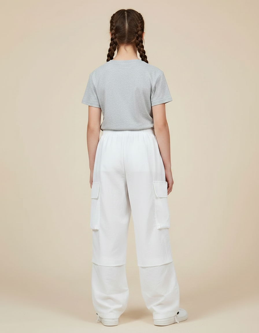 Pantalon Parachute Blanc Cargo Ample Enfant - Polyester - vue 2