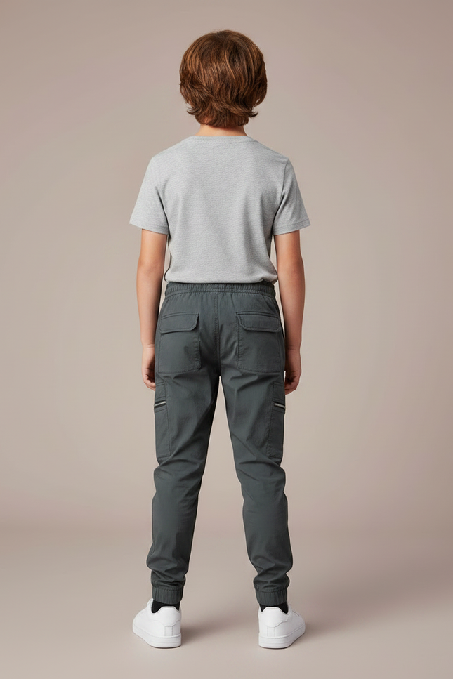 Pantalon Parachute Gris Cargo Zippé Sport Enfant - Polyester - vue 2