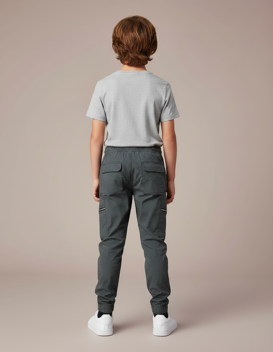 Pantalon Parachute Gris Cargo Zippé Sport Enfant - Polyester - vue 2