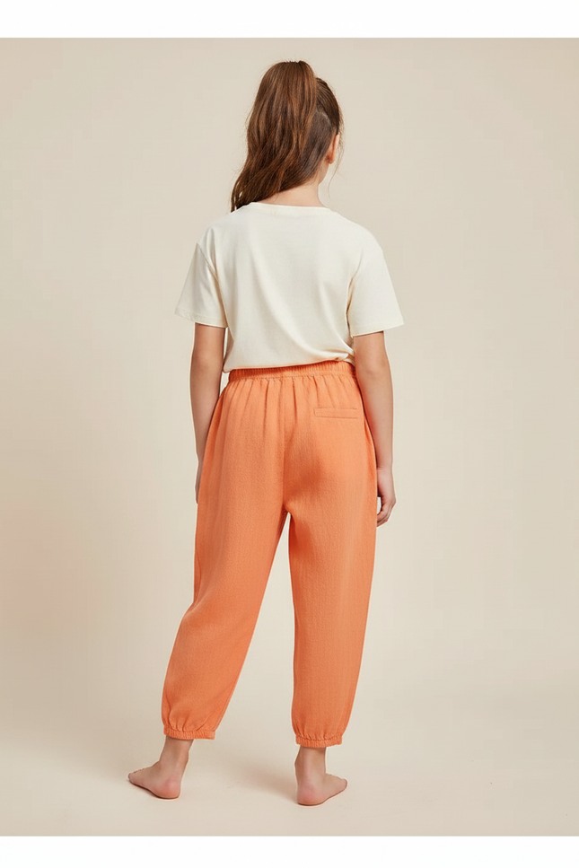 Pantalon Parachute Orange Ample Coton Enfant Décontracté - Lin - vue 2