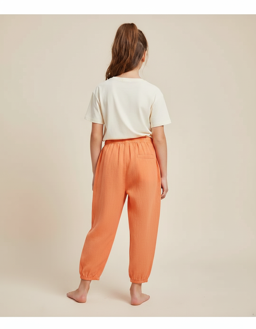 Pantalon Parachute Orange Ample Coton Enfant Décontracté - Lin - vue 2