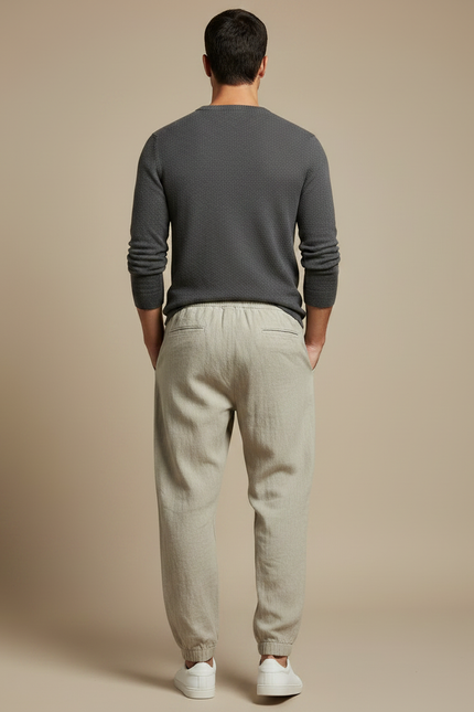 Pantalon Parachute Lin Coton Ample Beige Cordon - vue 2