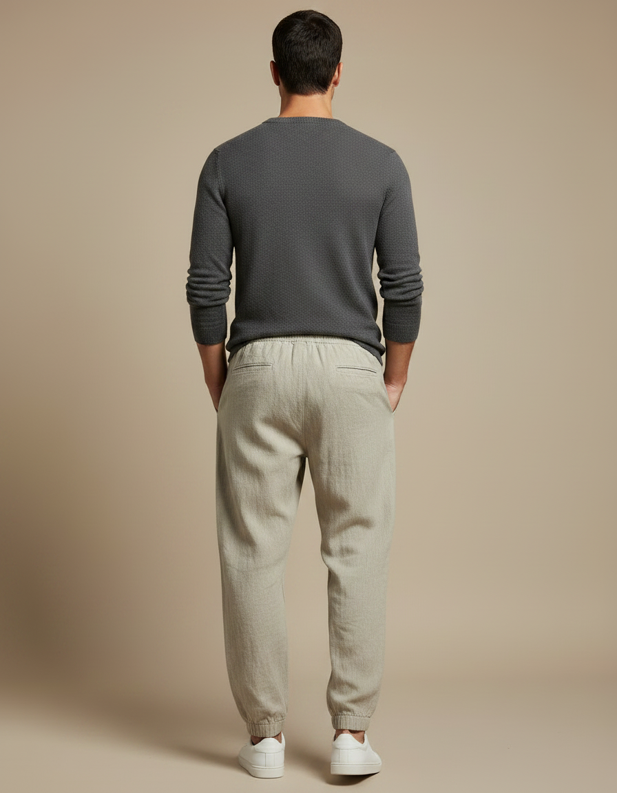 Pantalon Parachute Lin Coton Ample Beige Cordon - vue 2