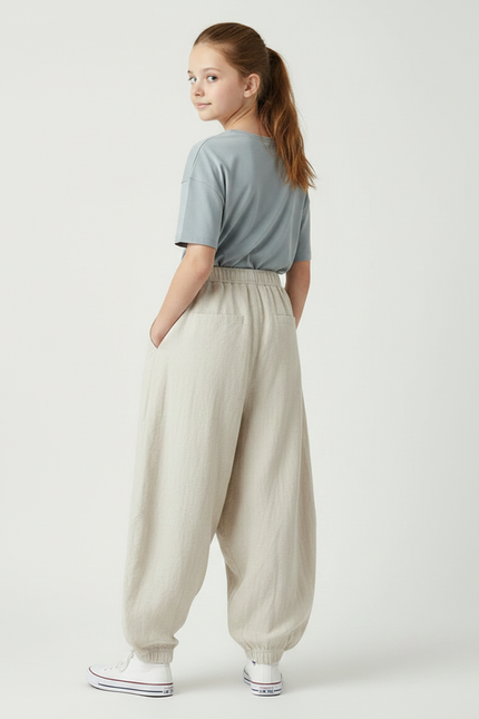 Pantalon Parachute Beige Lin Ample Décontracté - vue 2