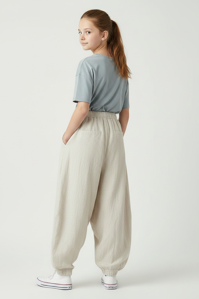 Pantalon Parachute Beige Lin Ample Décontracté - vue 2