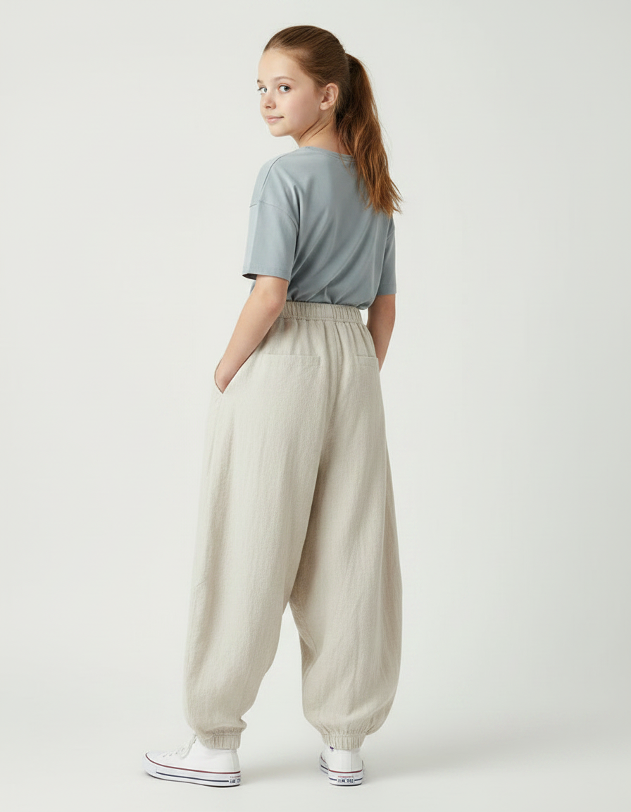 Pantalon Parachute Beige Lin Ample Décontracté - vue 2