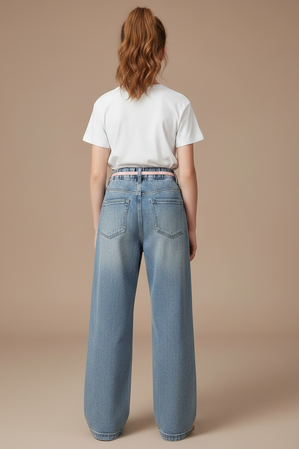 Pantalon Parachute Jean Ample Fille Décontracté - Bleu - vue 2