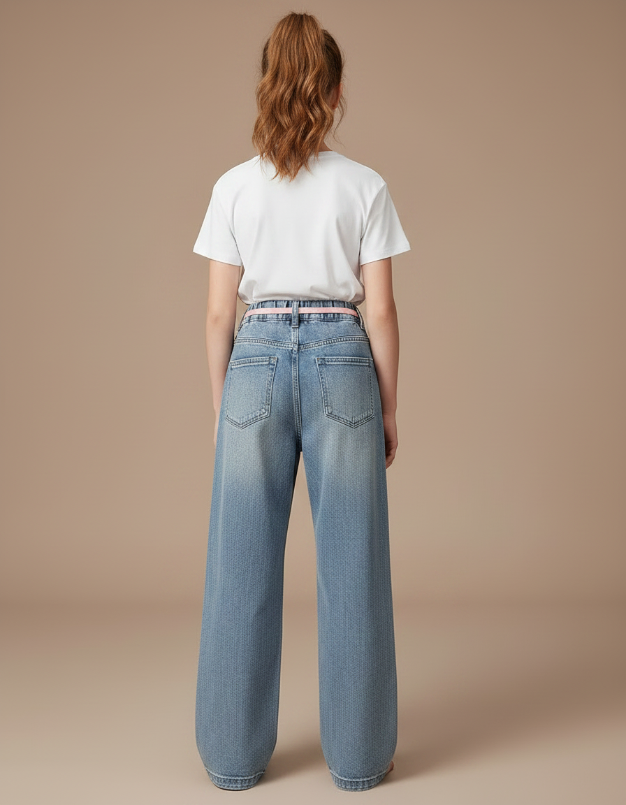 Pantalon Parachute Jean Ample Fille Décontracté - Bleu - vue 2