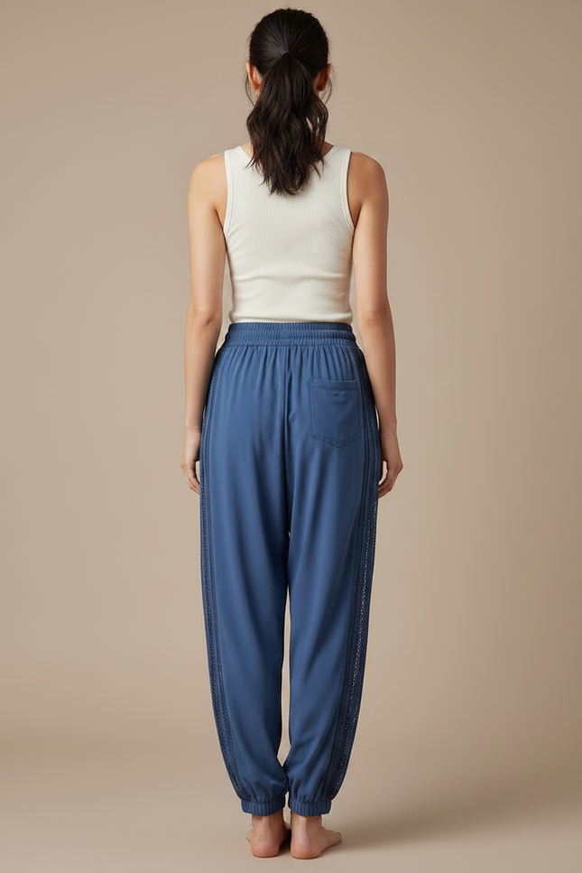 Pantalon Parachute Bleu Fluide Harem Dentelle Femme - Viscose - vue 2