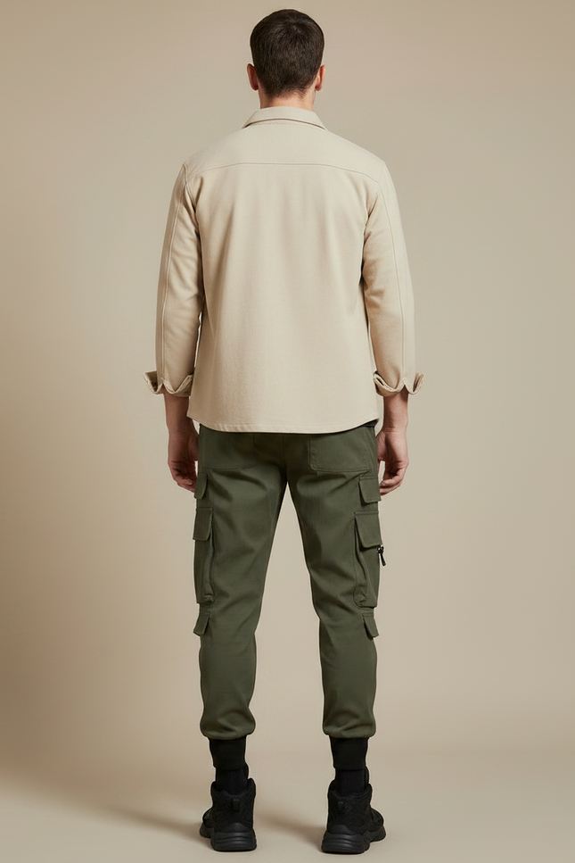 Pantalon Parachute Kaki Cargo Imprimé Cordon Jogger - Toile - vue 2