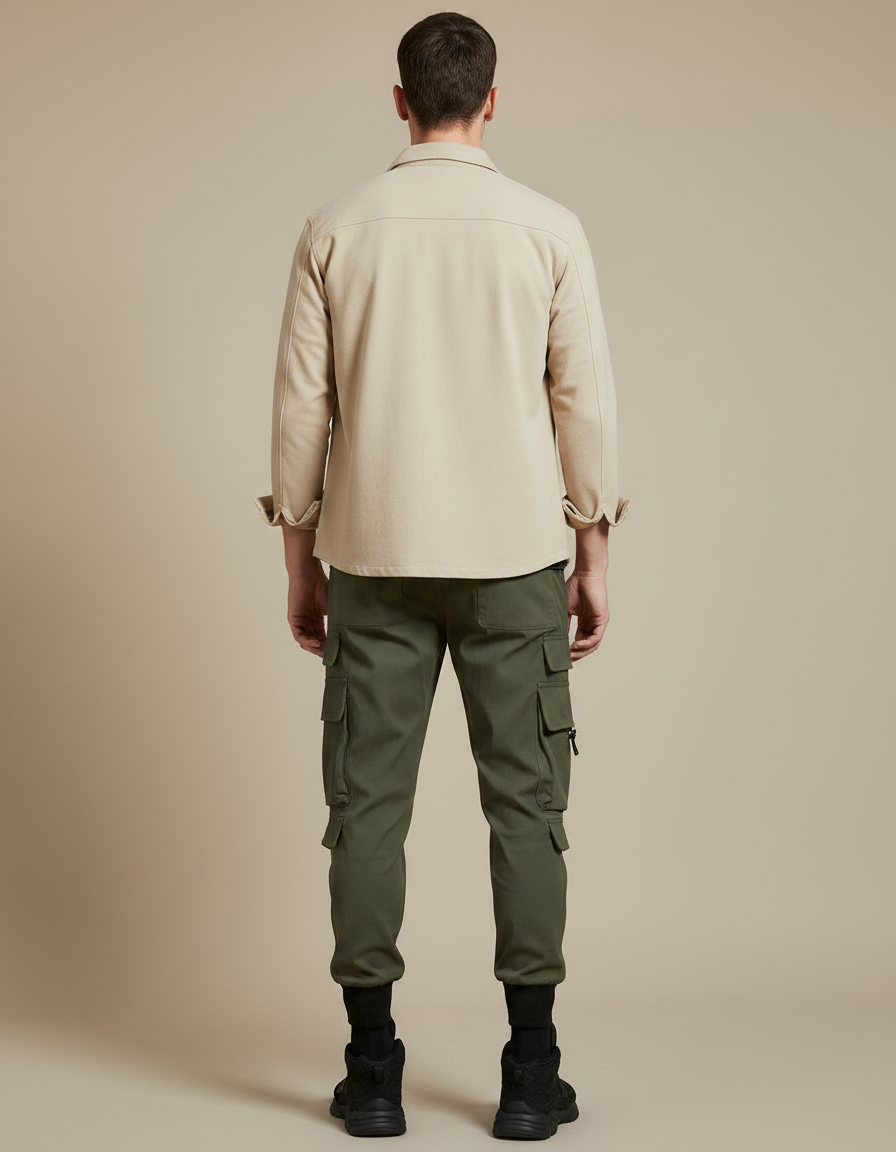 Pantalon Parachute Kaki Cargo Imprimé Cordon Jogger - Toile - vue 2