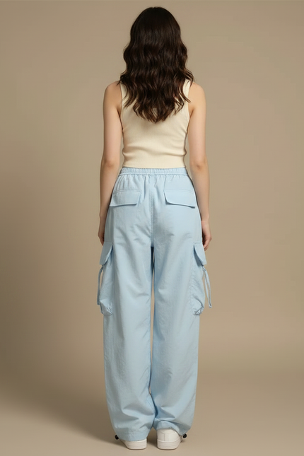 Pantalon Parachute Femme Cargo Nylon Streetwear - Bleu Polyester - vue 2