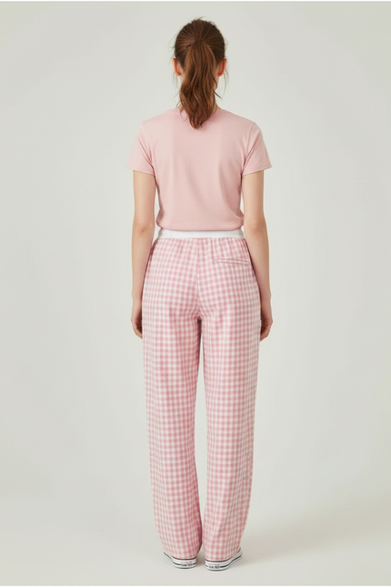 Pantalon Parachute Rose Vichy Ample Coton Décontracté - vue 2