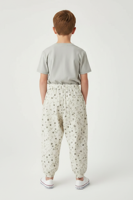 Pantalon Parachute Côtelé Fleuri Ample Beige Enfant - Cordé - vue 2