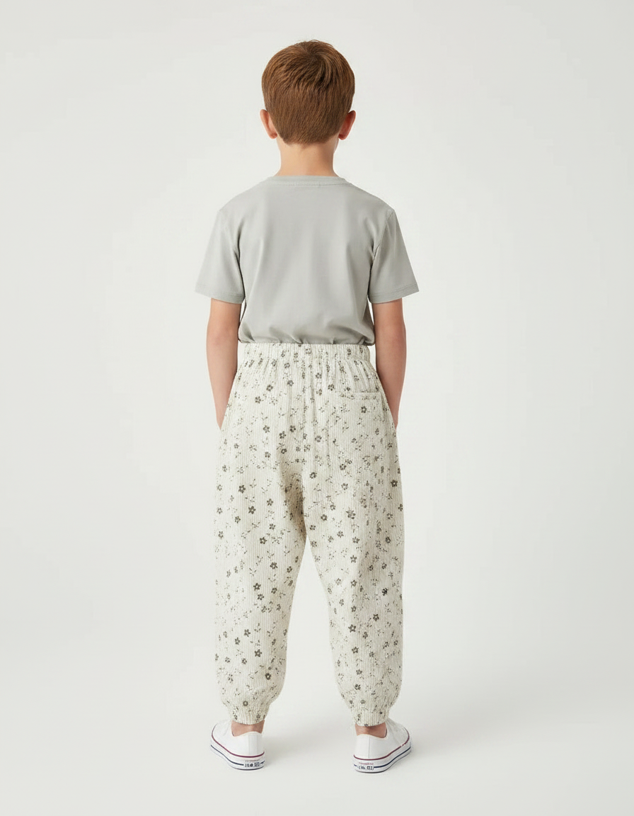 Pantalon Parachute Côtelé Fleuri Ample Beige Enfant - Cordé - vue 2