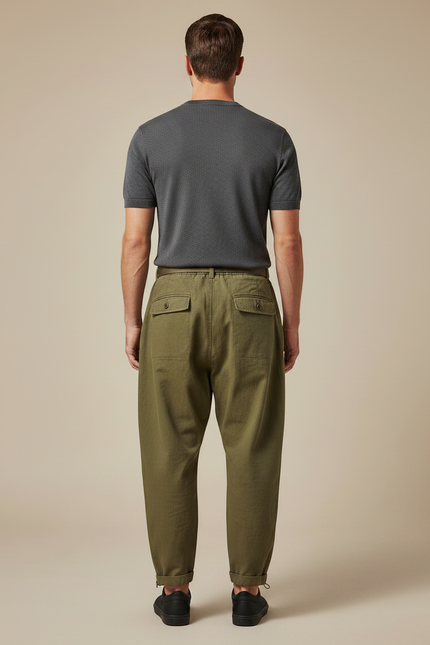 Pantalon Parachute Homme Kaki Resserré Aux Chevilles Toile - vue 2