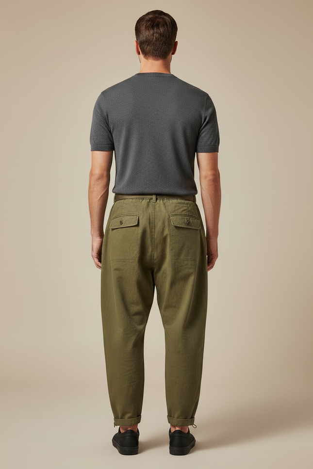 Pantalon Parachute Homme Kaki Resserré Aux Chevilles Toile - vue 2