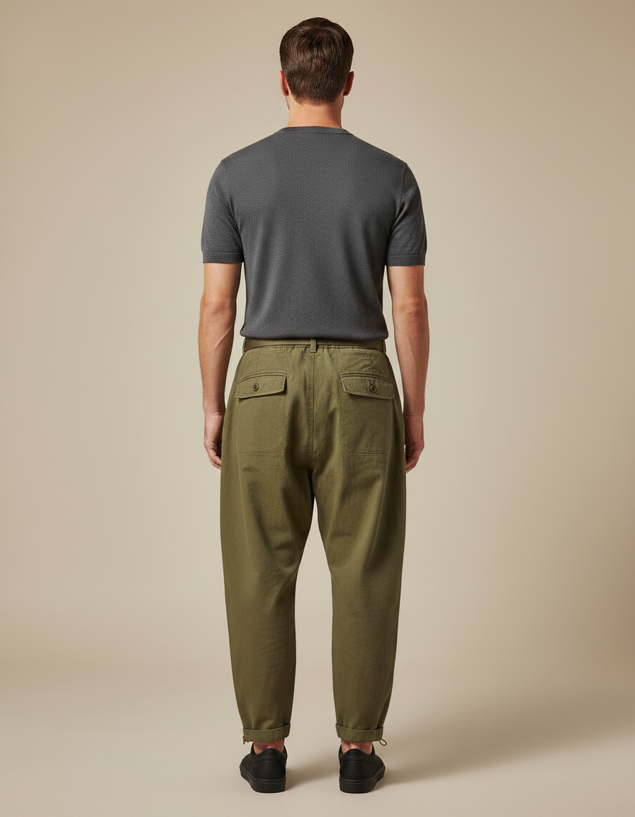 Pantalon Parachute Homme Kaki Resserré Aux Chevilles Toile - vue 2