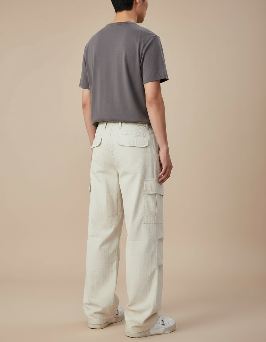 Pantalon Parachute Blanc Homme - Beige Polyester - vue 2