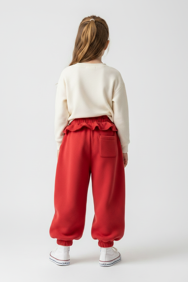 Pantalon Parachute Rouge Molletonné Ample Enfant - vue 2