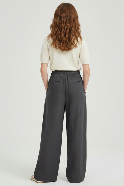 Pantalon Parachute Gris Ample Fluide Fille Confortable - Lin - vue 2