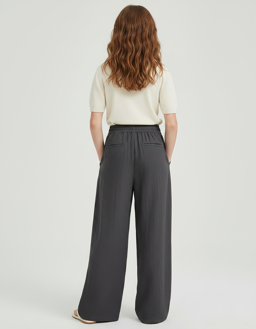 Pantalon Parachute Gris Ample Fluide Fille Confortable - Lin - vue 2