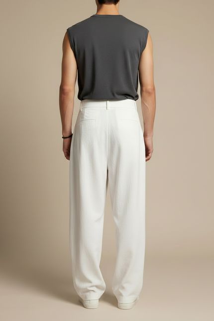 Pantalon Parachute Blanc Ample Plissé Décontracté Homme - Lin - vue 2
