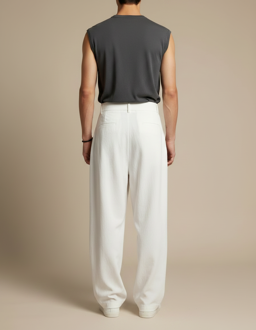 Pantalon Parachute Blanc Ample Plissé Décontracté Homme - Lin - vue 2