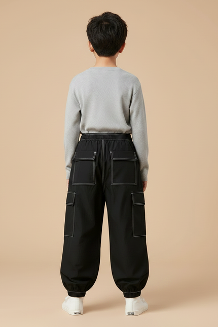 Pantalon Parachute Noir Cargo Ample Enfant - Polyester - vue 2